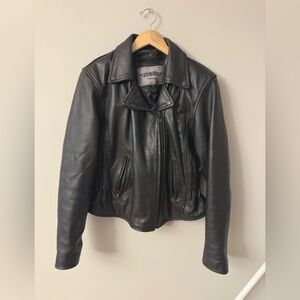 Vintage Unik Leather Motorcycle Jacket Women’s Large Crop Biker Black 80s Moto